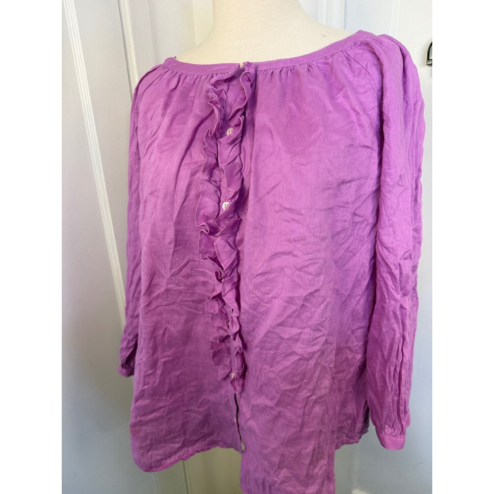 100% Linen Ruffle Ralph Lauren Purple Front Button Down Blouse 1X - Picture 4 of 5